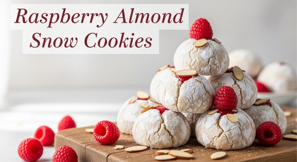 Raspberry Almond Snow Cookies
