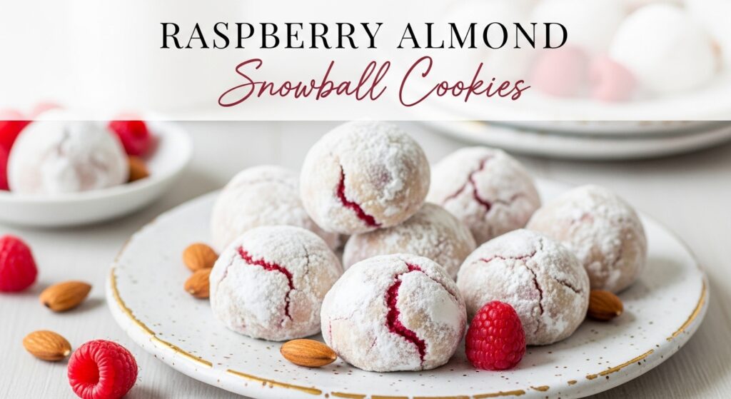 Raspberry Almond Snowball Cookies