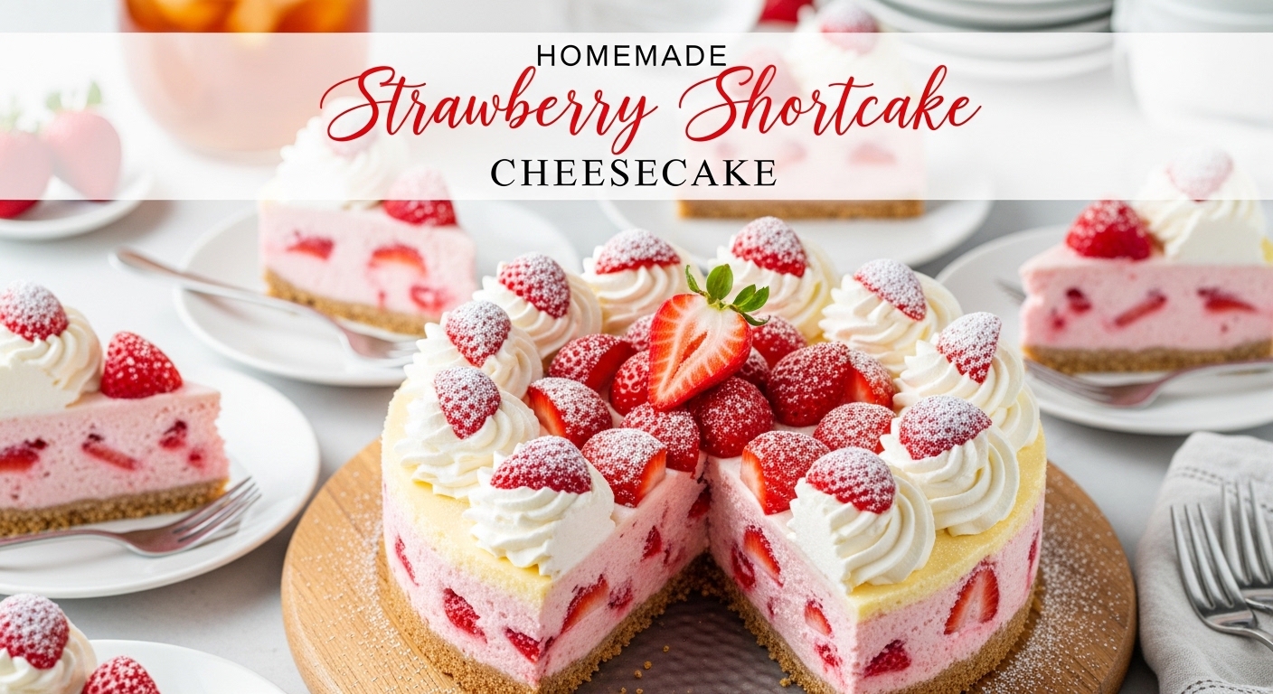homemade strawberry shortcake cheesecake